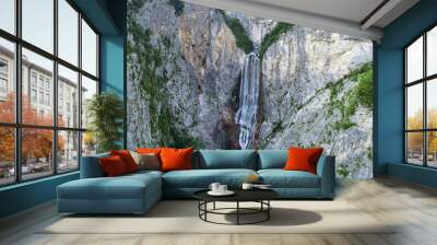 Boka Waterfall is one of the highest waterfalls (139 meters) in the western part of Slovenia, near the Soča River. It has two stages of 106 meters and 33 meters high. Wall mural