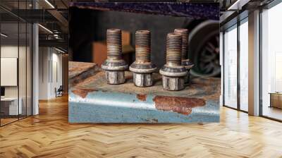 Four rusty wheel bolts Wall mural