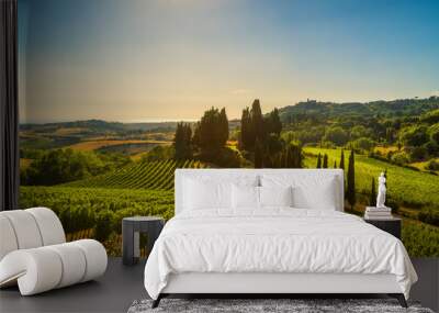 Casale Marittimo village, vineyards and landscape in Maremma. Tuscany, Italy. Wall mural