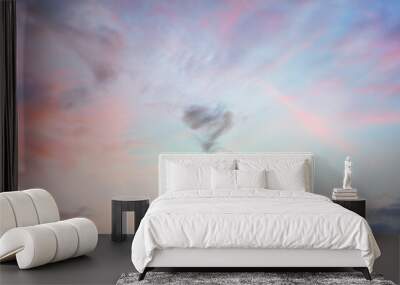 Heart Shaped Cloud in the sky at sunset texture background. Wall mural