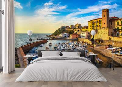 Marina of Piombino sunset view from piazza bovio.Tuscany Italy Wall mural