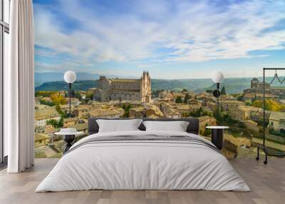 Orvieto medieval town and Duomo cathedral church aerial view. It Wall mural