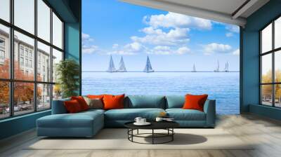 Sailing boat yacht regatta race on sea or ocean water Wall mural