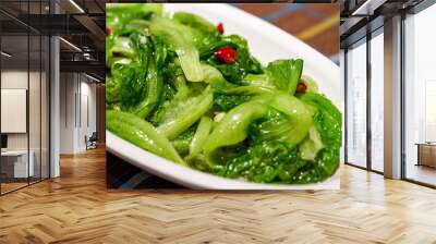 A dish of Chinese national dish, stir-fried lettuce with garlic and chili Wall mural