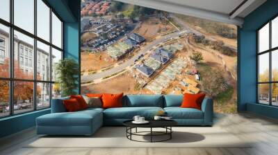 Aerial view of housing development and construction in a newly established suburb in the area of Ginninderry in Canberra, Australia Wall mural