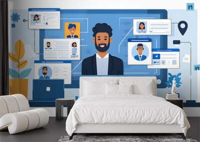 Business Environment: Man in Suit at Online Interview Wall mural