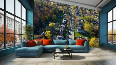 Countryside landscape showing typical small town USA living with streets, business, and neighborhoods in Wellsboro, Pennsylvania during Autumn Fall season colors
 Wall mural