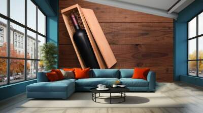 A single Bottle of red wine in its wooden case Wall mural