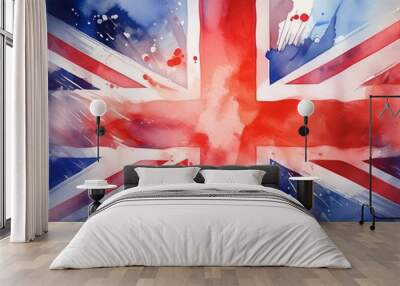 Flag of the United Kingdom on watercolor background. Digital art painting. Wall mural