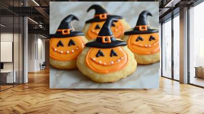 Fresh Halloween pumpkin, witch shaped cookies. Bakery. Bake. Cookies. Pumpkin. Witch's hat. 	 Wall mural