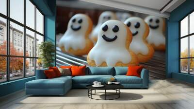 Halloween ghost shaped cookies. Bakery. Bake. Cookies. Ghosts and goblins.	 Wall mural