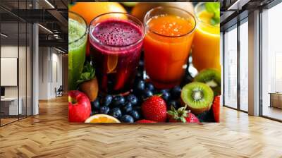 Healthy fresh fruits juice, drink. Vitamins, fitness drink, health food. Wall mural