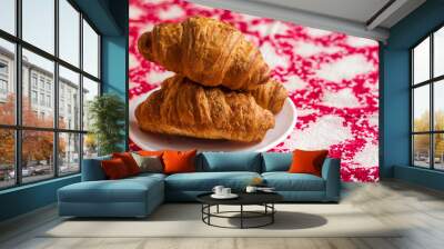 Croissants, big, delicious croissants on a table. Fresh bakery Wall mural