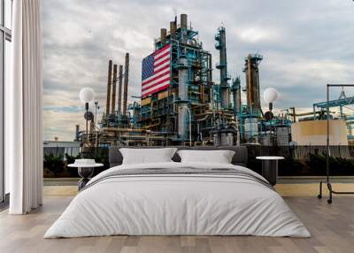 Large American Flag affixed to oil refinery Wall mural