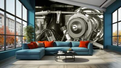 exposed 1960's camper van engine Wall mural