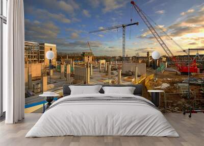 Large construction site of a new hospital being built Wall mural