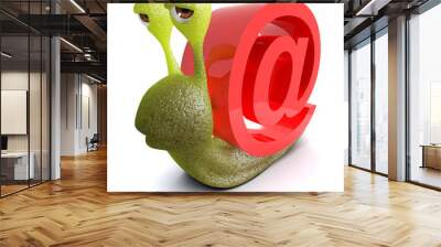 3d Funny cartoon snail with an internet email address symbol Wall mural