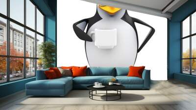 3d Penguin in aviators drinks a cup of coffee Wall mural