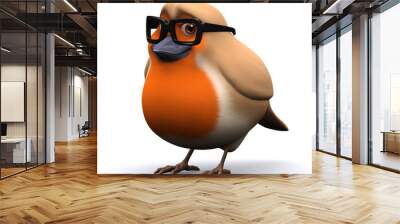 3d Robin looking studious in a pair of reading glasses Wall mural