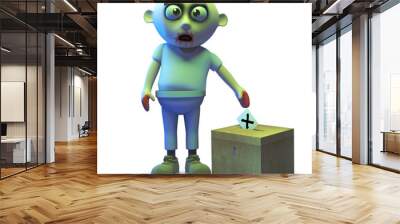 Stupid undead zombie monster cast his vote in the ballot box, 3d illustration Wall mural