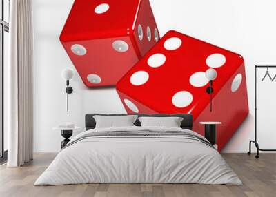 Two red dice on white background Wall mural