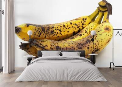  Bunch of ripe bananas with dark spots on a white background overripe and sweet natural and nutritious fruit Wall mural