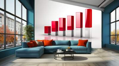 3D bar graph with red bars on a reflective surface, symbolizing financial data and analysis Wall mural