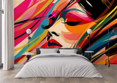 Abstract illustration of a woman's face with colorful swirling patterns Wall mural