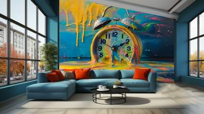 abstract melting clock colorful paint Wall mural