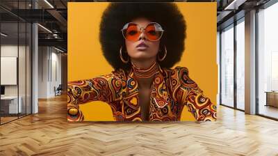 cool 70's disco fashion black woman model retro vintage style afro  Wall mural