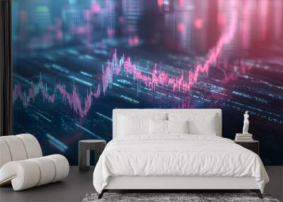 Digital trading graph showcasing fluctuating stock market data in a dynamic setting, Wall mural