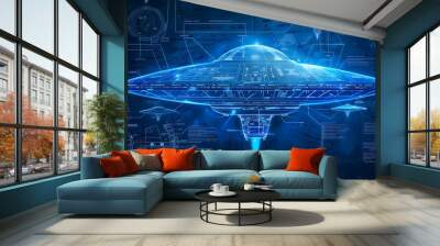 Glowing UFO Blueprint with Advanced Design Wall mural