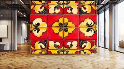 Illustration of evenly divided Portuguese tiles in red and yellow Wall mural