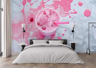 pink fruit smoothie splash spill Wall mural