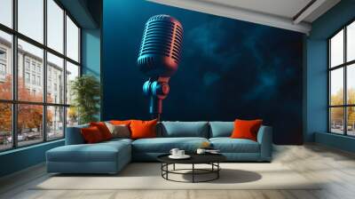 Professional-grade condenser microphone on a dark backdrop, ideal for podcasting, Wall mural