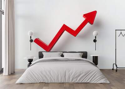 Red zigzag arrow pointing upwards on a white background indicating growth and positive progress. Wall mural