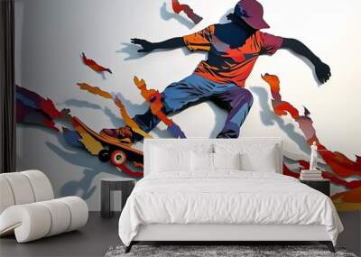 skateboarder background colorful paper cut out  Wall mural