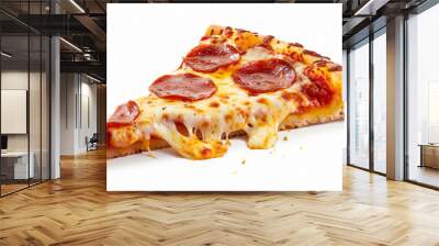 Slice of pepperoni pizza with gooey melted cheese on a white background delicious and savory favorite fast food Wall mural