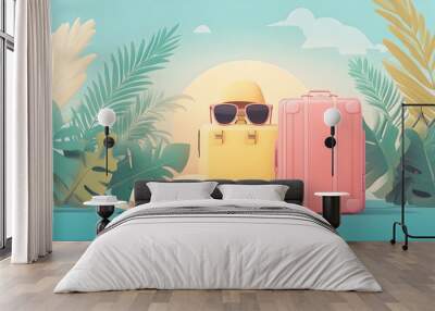 Summer Travel Podium Illustration in a Minimalist Cartoon Style Wall mural