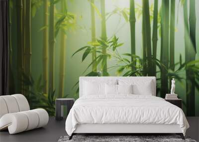 Sunlit bamboo forest with green stalks and leaves, serene and peaceful natural setting, perfect for eco-friendly and nature-inspired projects Wall mural