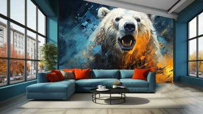 Polar bear, expressive painting, wild and colorful. Energetic, nature-inspired art for decor, prints and creative expressions. On a dynamic canvas with a touch of untamed beauty. Wall mural