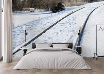 Railroad Tracks in Snow Wall mural