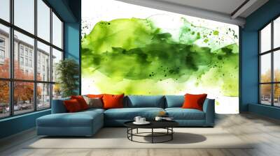 Green watercolor splash abstract design on transparent background. Wall mural