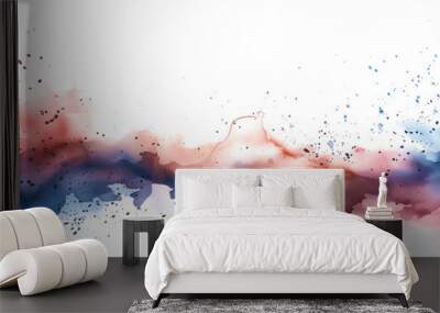 Pastel pink and blue watercolor paint splatters on transparent background. Wall mural