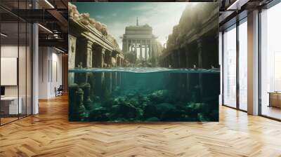 An artwork of Atlantis, the sunken city from ancient mythology and legend. Generative AI Wall mural