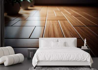 Bamboo wood flooring tiles. Generative AI Wall mural