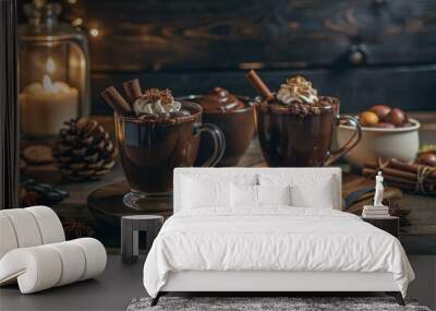 Glass of hot chocolate with whipped cream  Wall mural