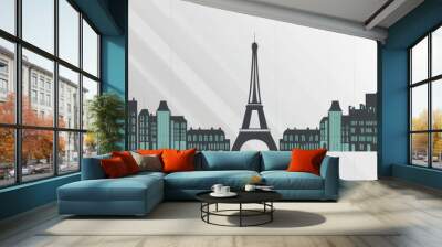 Skyline Illustration of the Paris city France,  silhouette vector of famous places Wall mural