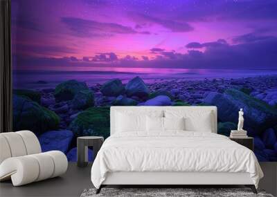 Beautiful beach colored stones in the beach, colored beach stones background Wall mural