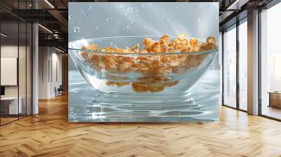 Breakfast cereals are scattered on the table. Plate of breakfast cereal on a white background Wall mural